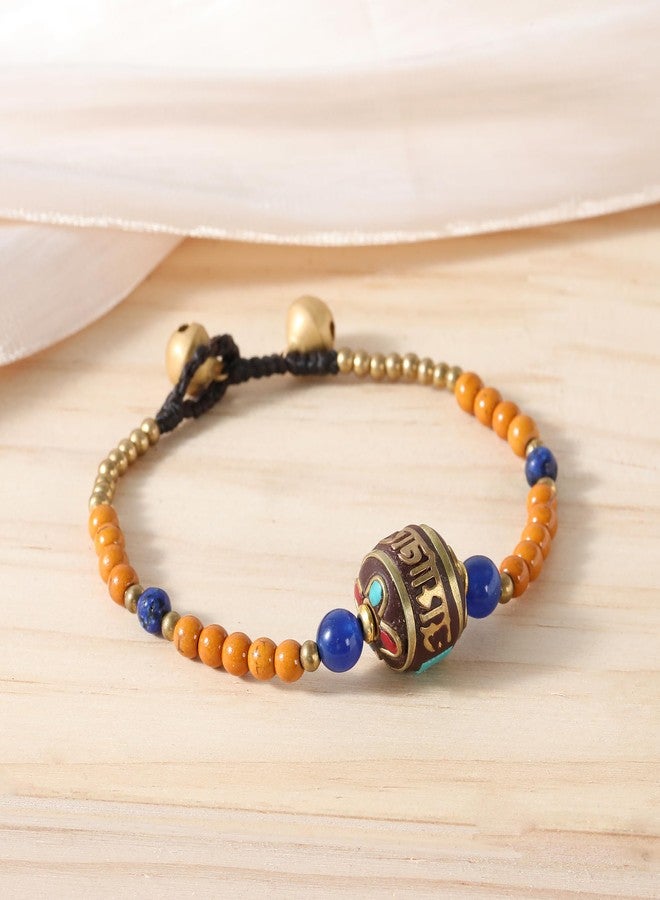 Cherishching Feng Shui Sanskrit Charms Bracelet,Adjustable Tibetan Buddhist Bracelet with 2 bells Anxiety Bracelet, Good Luck Natural Stone Beaded Bracelets for Women - Image 5